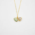 Gift Box - Aroma Necklace 925 Silver, Gold coated - Green Shell Dreamy Lavender (Light Purple) + Purify Oil Blend