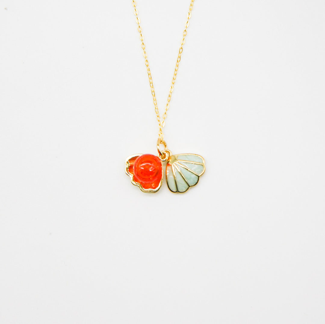 Gift Box - Aroma Necklace 925 Silver, Gold coated - Green Shell Sunset Coral (Bright Red Orange) + Purify Oil Blend Secondary image