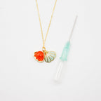 Gift Box - Aroma Necklace 925 Silver, Gold coated - Green Shell Sunset Coral (Bright Red Orange) + Purify Oil Blend