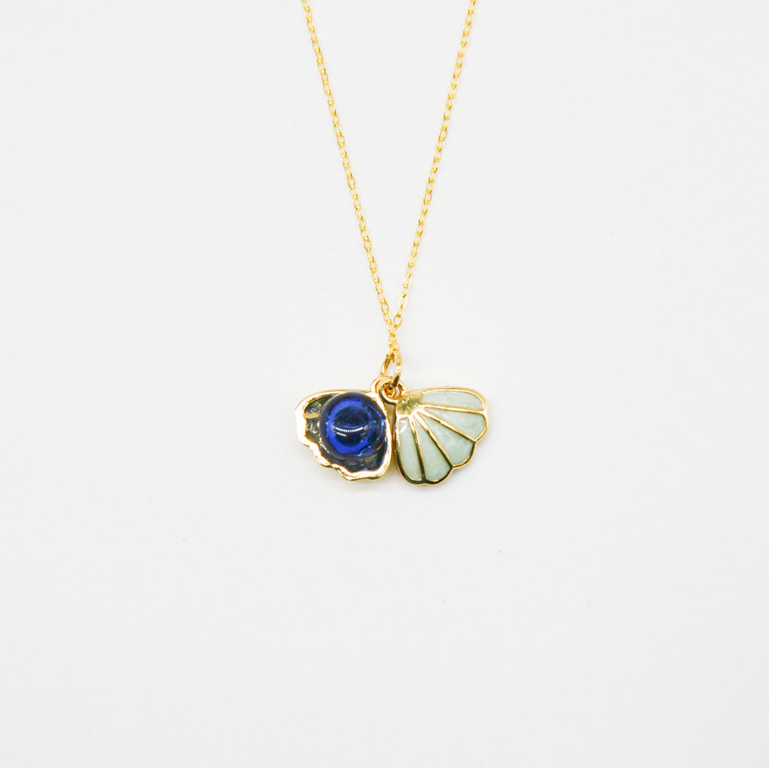 Gift Box - Aroma Necklace 925 Silver, Gold coated - Green Shell Ocean Depth (Dark Blue) + Purify Oil Blend Secondary image