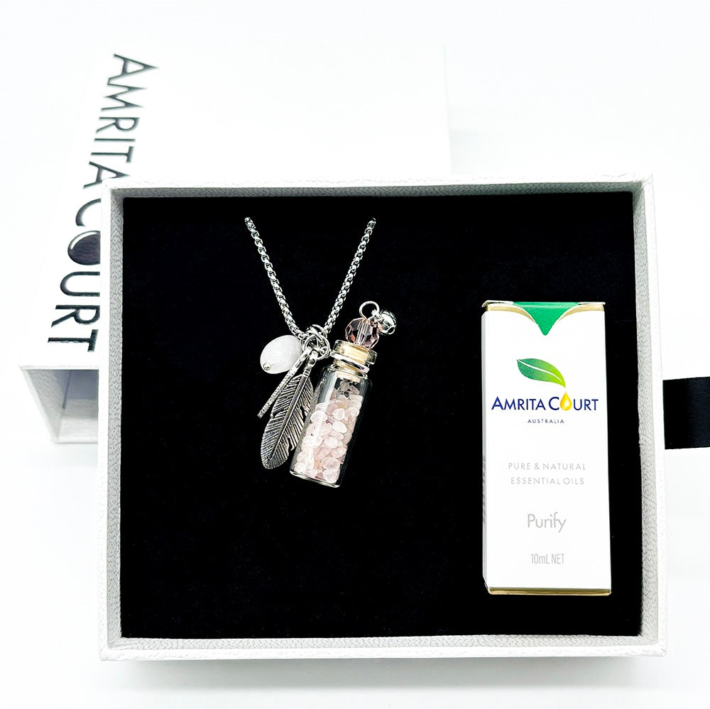 Gift Box - Crystal Bottle (Rose Quartz) + Purify Oil Blend Main image