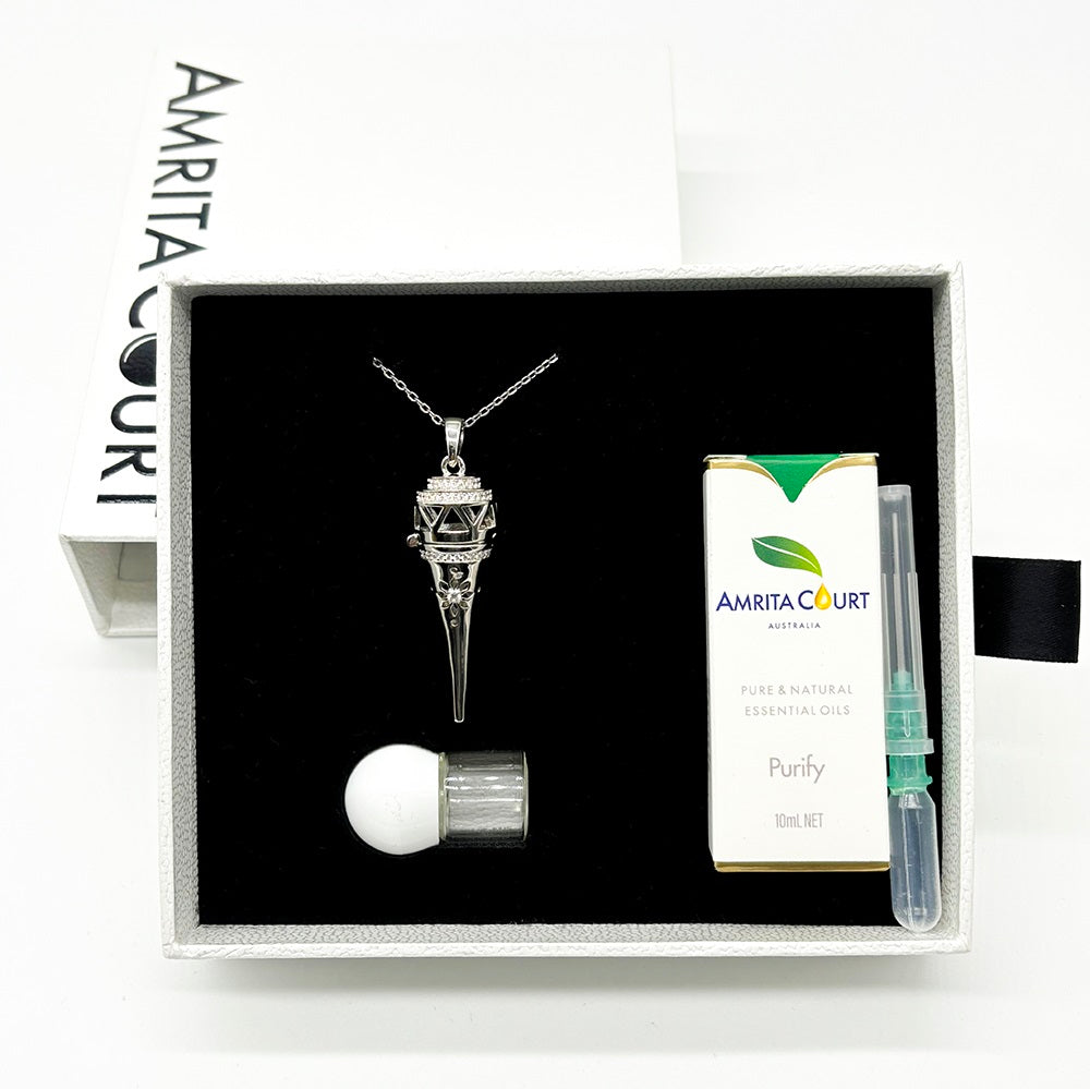 Gift Box - Cone White Gold Aroma Necklace + Purify Oil Blend Main image