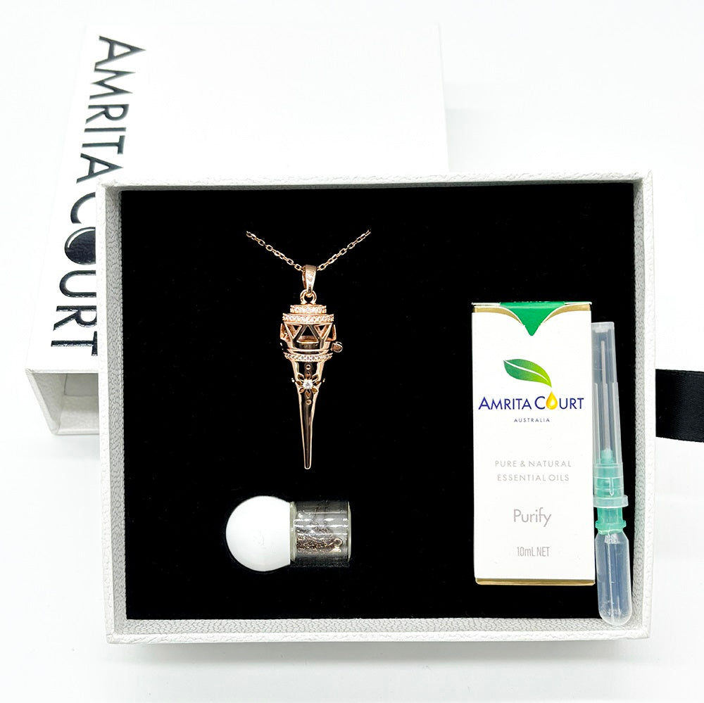 Gift Box - Cone Rose Gold Aroma Necklace + Purify Oil Blend Main image