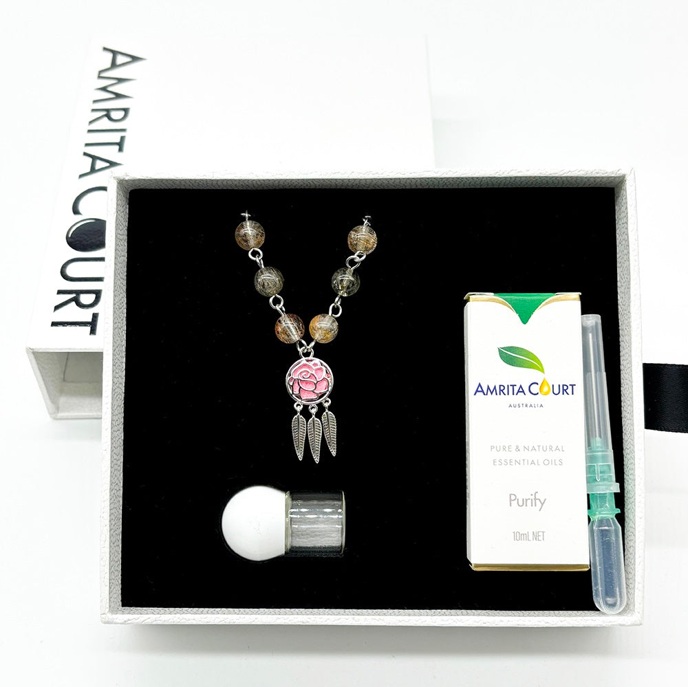 Gift Box - Rose White Gold Aroma Necklace + Purify Oil Blend Main image