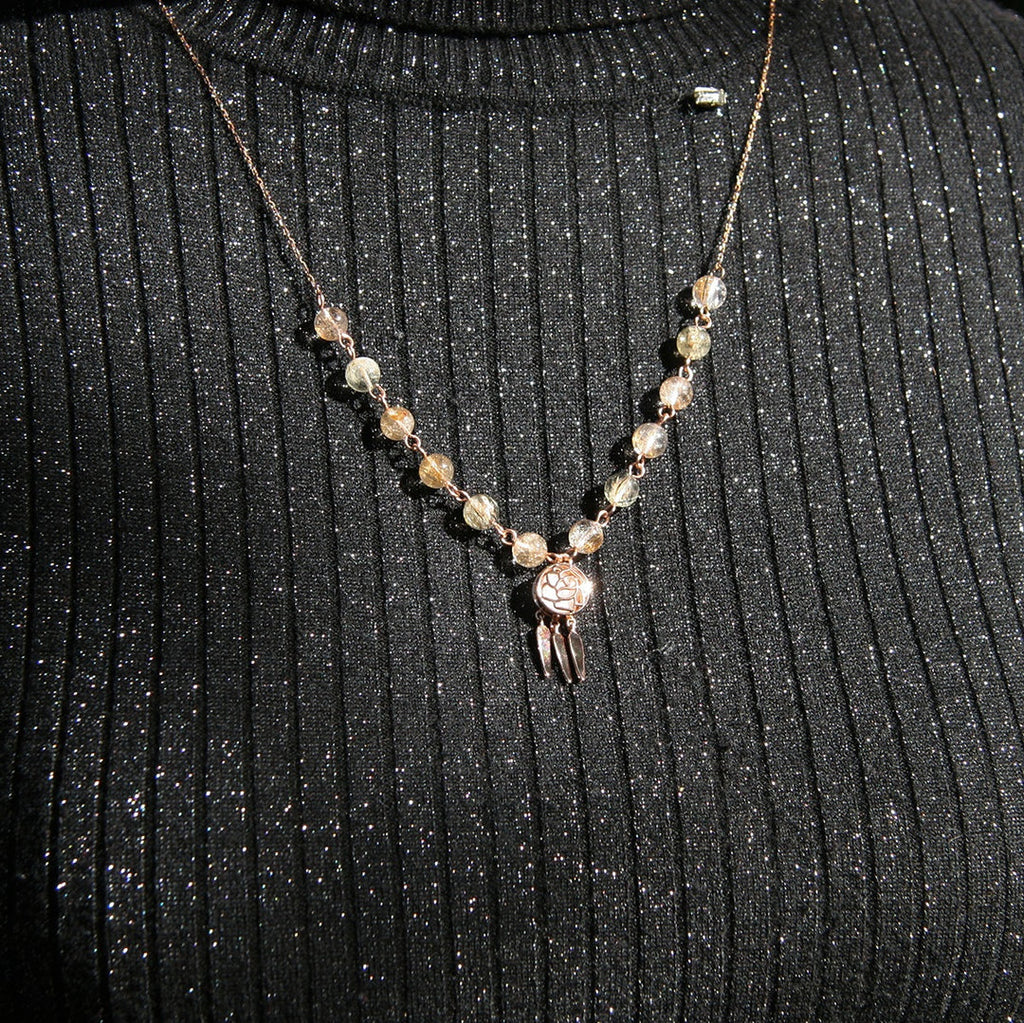Gift Box - Rose Rose Gold Aroma Necklace + Purify Oil Blend