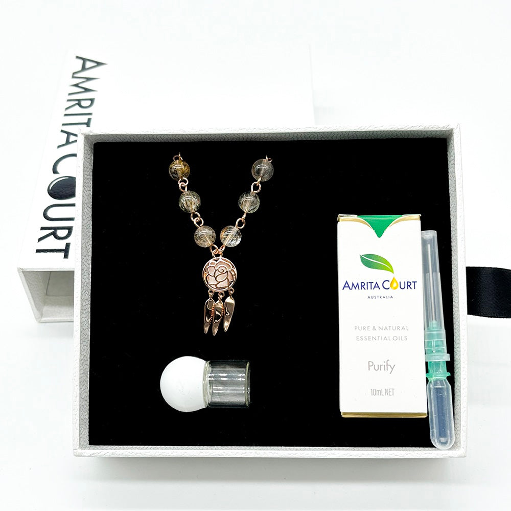 Gift Box - Rose Rose Gold Aroma Necklace + Purify Oil Blend Main image