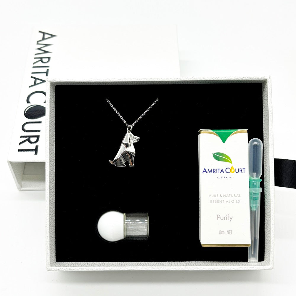 Gift Box - Dog White Gold Aroma Necklace + Purify Oil Blend Main image