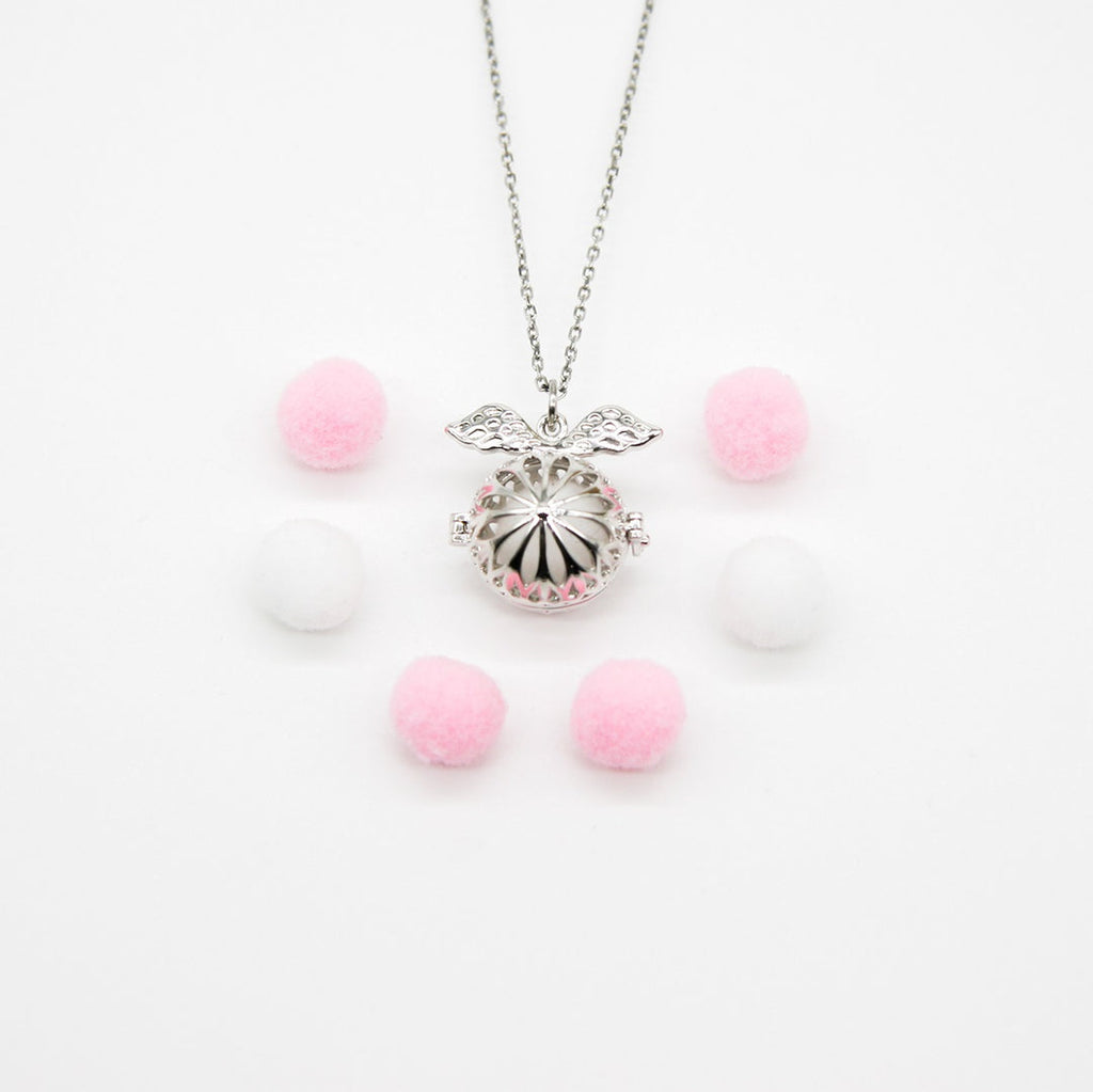 Gift Box - Angel Ball White Gold Aroma Necklace + Purify Oil Blend