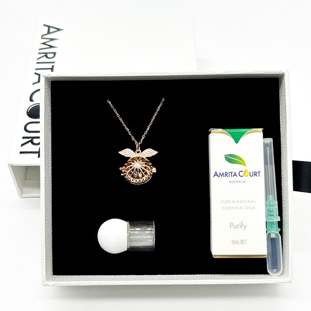 Gift Box - Angel Ball Rose Gold Aroma Necklace + Purify Oil Blend Main image