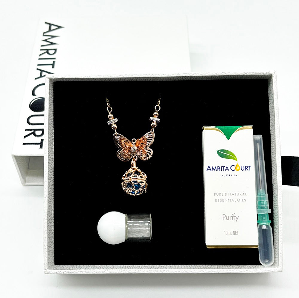 Gift Box - Butterfly Rose Gold Aroma Necklace + Purify Oil Blend Main image
