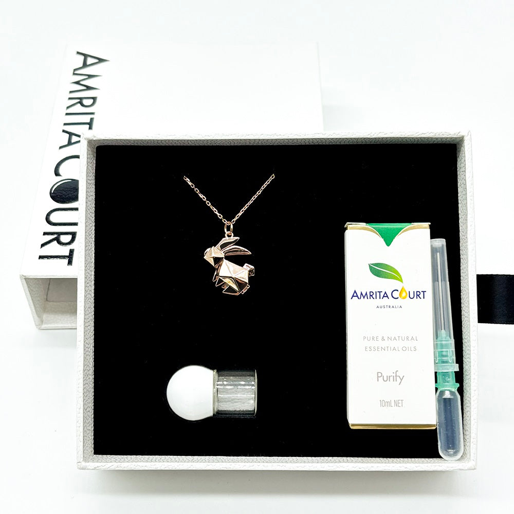 Gift Box - Rabbit Rose Gold Aroma Necklace + Purify Oil Blend Main image