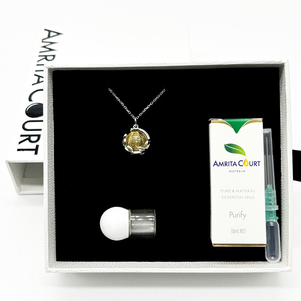 Gift Box - Aroma Necklace White Gold - Planet Jovian Gold (Golden Yellow) + Purify Oil Blend Main image