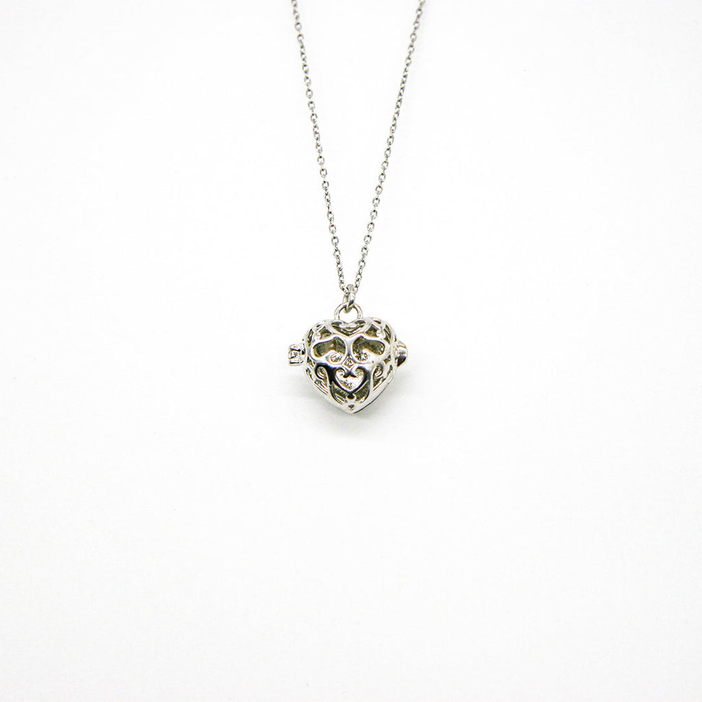 Gift Box - Love Heart White Gold Aroma Necklace + Purify Oil Blend