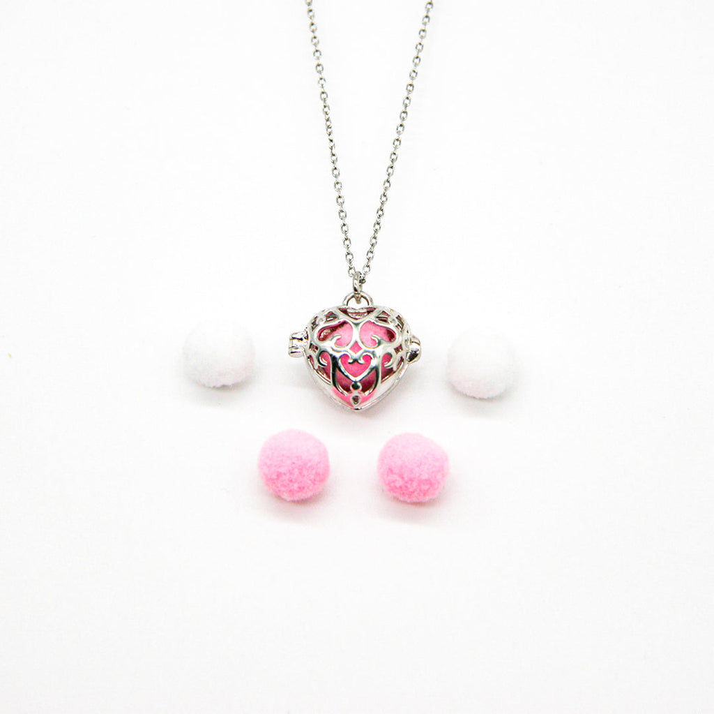 Gift Box - Love Heart White Gold Aroma Necklace + Purify Oil Blend