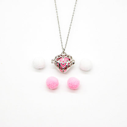 Gift Box - Love Heart White Gold Aroma Necklace + Purify Oil Blend