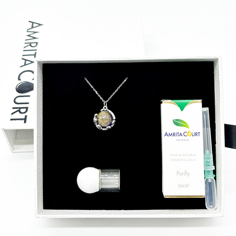 Gift Box - Aroma Necklace White Gold - Planet Celestial Sapphire (Blue) + Purify Oil Blend Main image