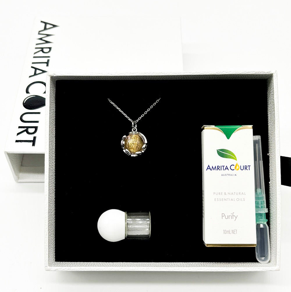Gift Box - Aroma Necklace White Gold - Planet Nebula Nova (Pink) + Purify Oil Blend Main image