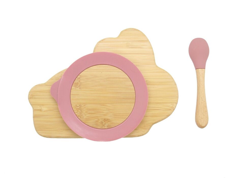 Bamboo Kids Children Baby Plate Bowl & Silicon Suction Cap Base & Spoon - Rabbit Secondary image