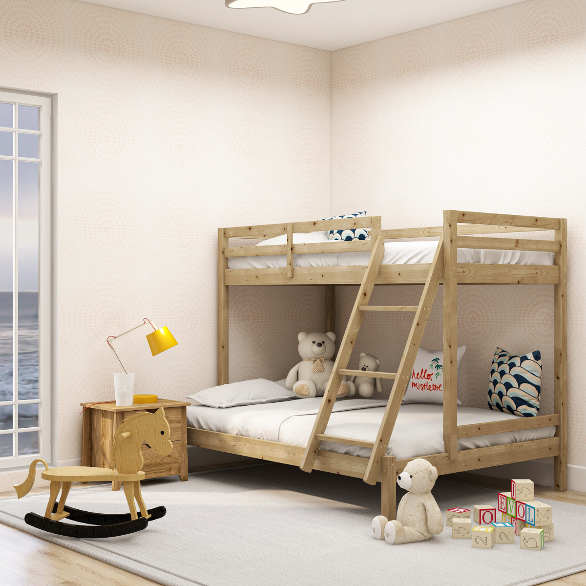 Solid Timber Triple Bunk Bed Single over Double Natural Main image