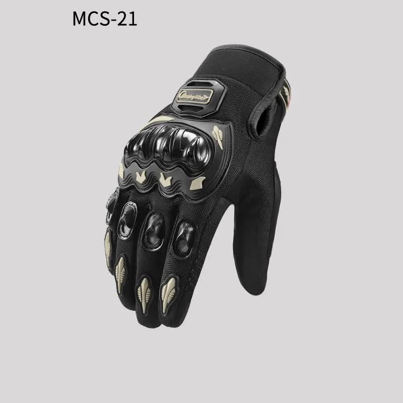 High-Performance Motorcycle Riding Gloves with Hard Knuckle Protection - Anti-Slip, Touchscreen Compatible, Neon Accents (Black,M size) Main image