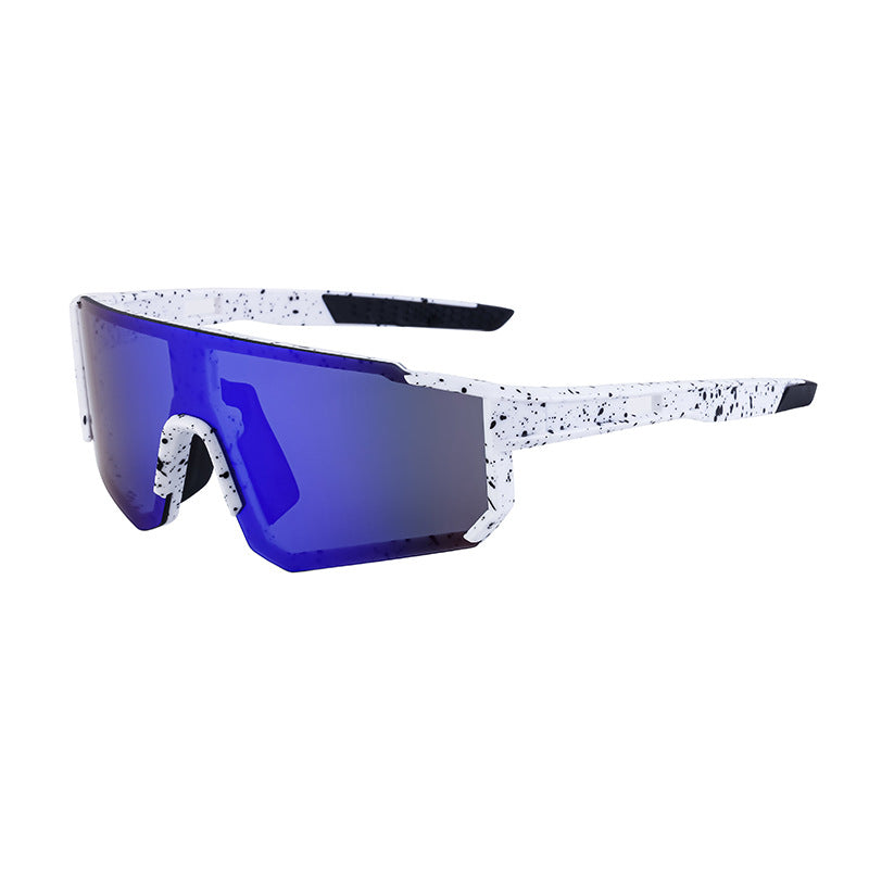 Ink Dot White Frame Blue Mirrored Sports Sunglasses | UV400 Protection & Lightweight Design Main image
