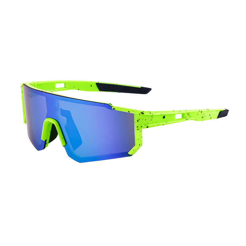 Neon Green Sports Sunglasses with Blue Mirrored Lens | UV400 Polarized Performance Shades Main image