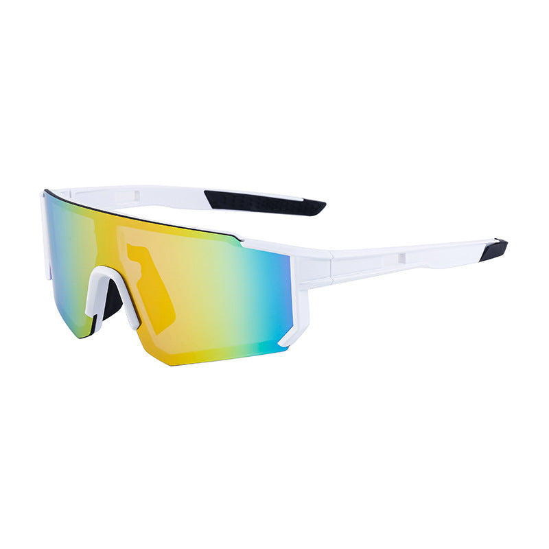 White Frame Sports Sunglasses with Rainbow Mirrored Lens | UV400 Multi-Sport Eyewear Main image