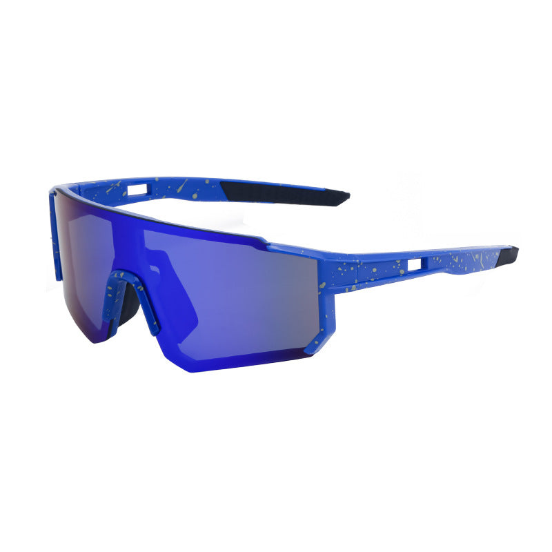 Blue Frame Sports Sunglasses with Splatter Design & UV400 Mirrored Lens | Athletic Eyewear Main image