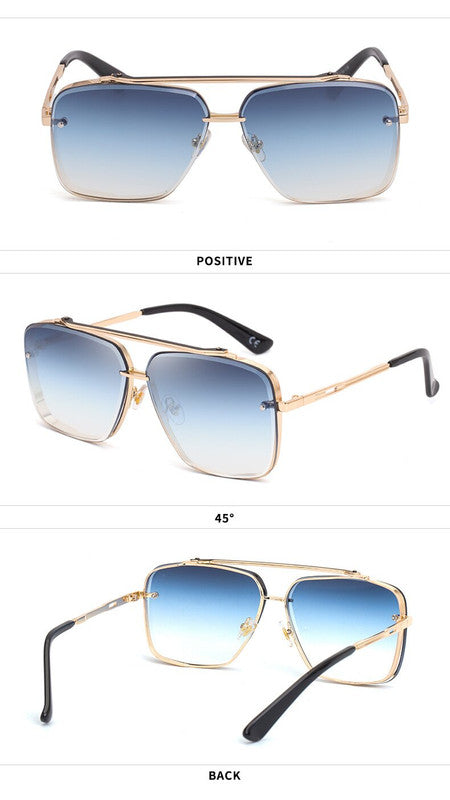 Gredual Blue Square Sunglasses,Fashionable Men's Metal, UV400 Gradient Lenses for Timeless Style Secondary image