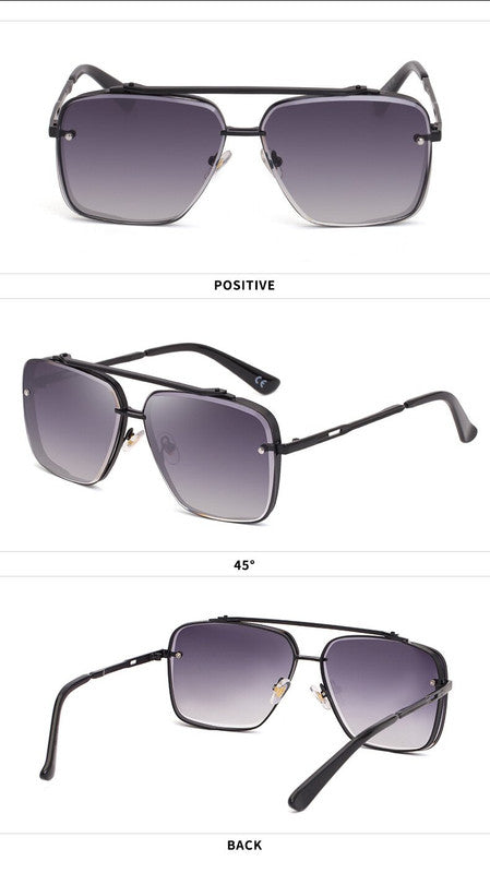 Black Grey Square Sunglasses,Fashionable Men's Metal, UV400 Gradient Lenses for Timeless Style Secondary image