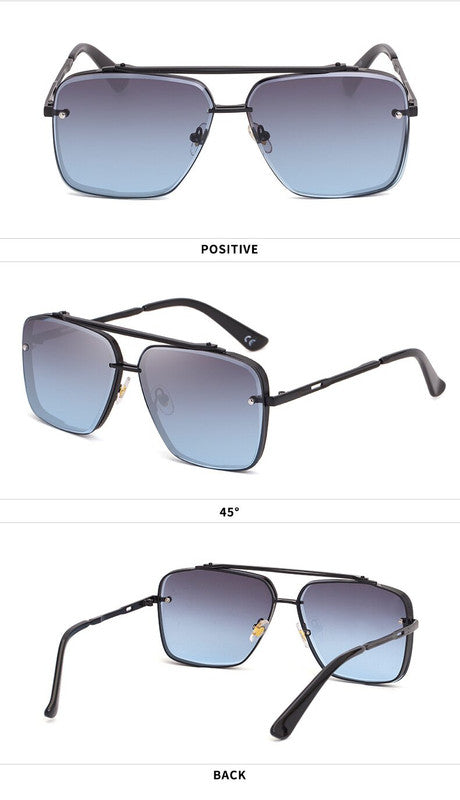 Grey  Blue Sunglasses,Fashionable Men's Metal, UV400 Gradient Lenses for Timeless Style Secondary image