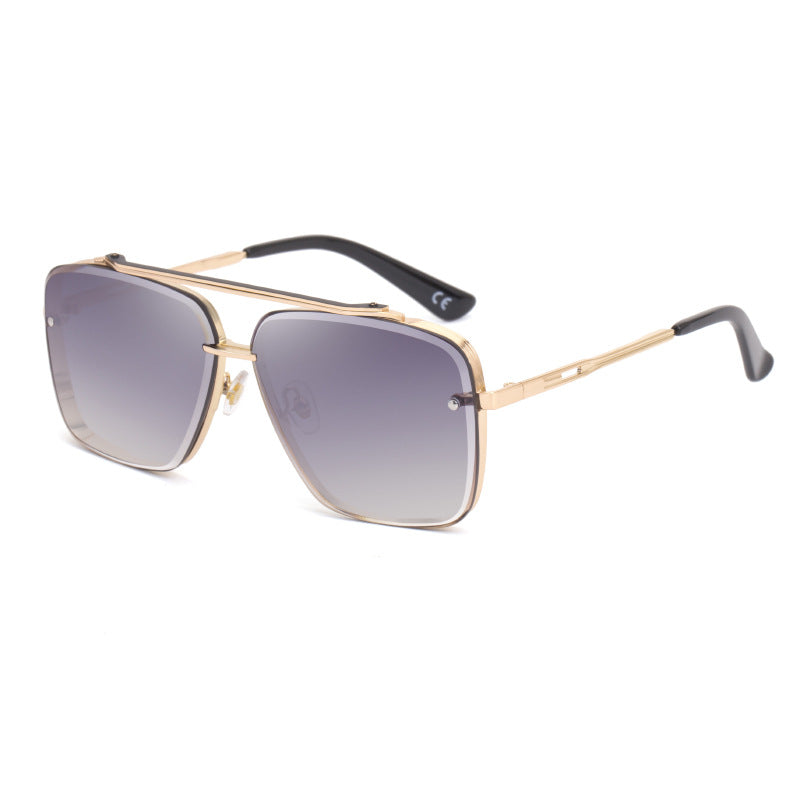 Gold Double  Grey Square Sunglasses,Fashionable Men's Metal, UV400 Gradient Lenses for Timeless Style Main image