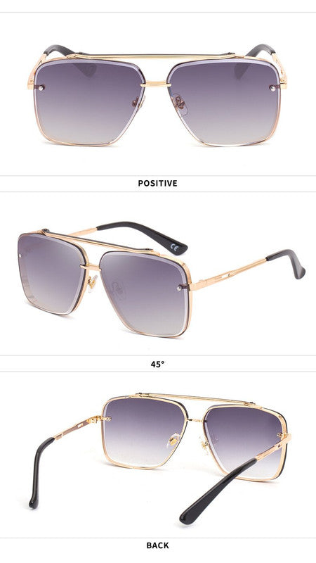Gold Double  Grey Square Sunglasses,Fashionable Men's Metal, UV400 Gradient Lenses for Timeless Style Secondary image