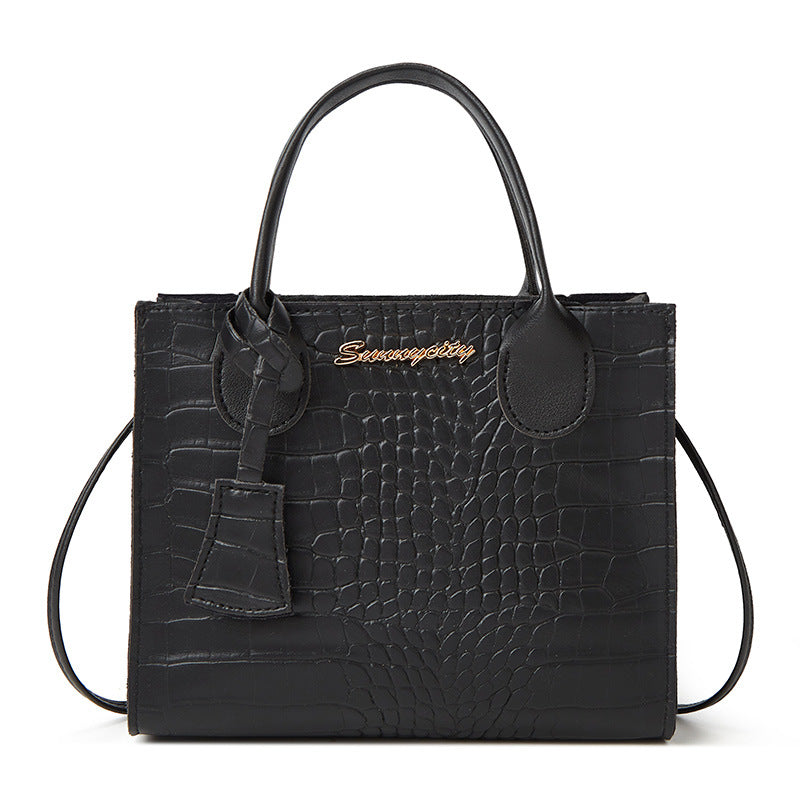 Elegant Crocodile Embossed Faux Leather Handbag - Black Tote with Dual Handle for Women 20*16*9cm Main image