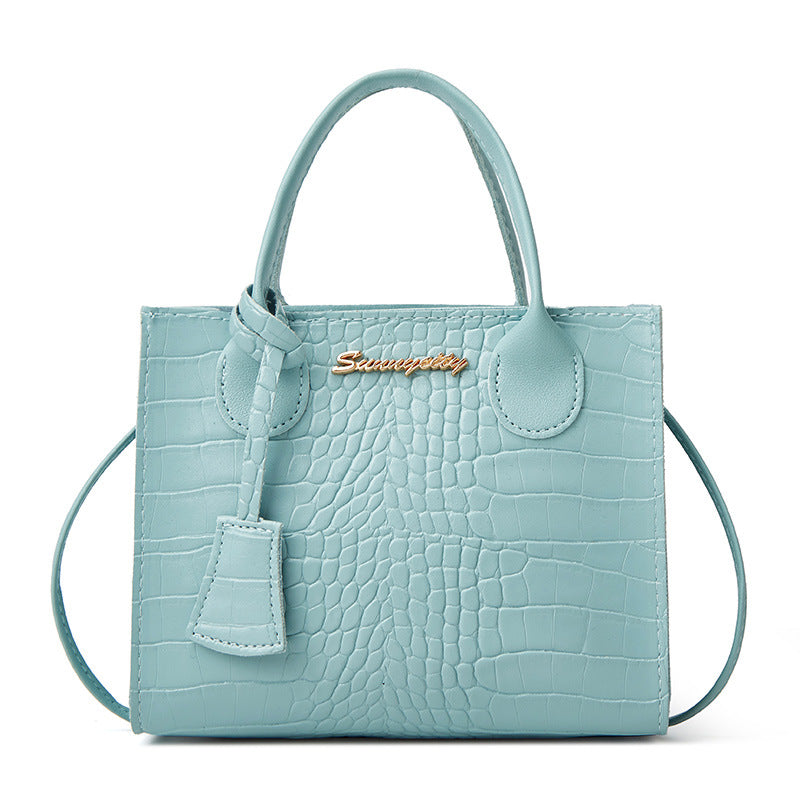 Elegant Crocodile Embossed Faux Leather Handbag - Blue Tote with Dual Handle for Women 20*16*9cm Main image
