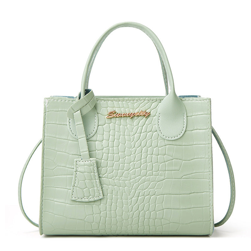 Elegant Crocodile Embossed Faux Leather Handbag - Green Tote with Dual Handle for Women 20*16*9cm Main image