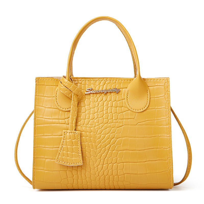 Elegant Crocodile Embossed Faux Leather Handbag - Yellow Tote with Dual Handle for Women 20*16*9cm Main image