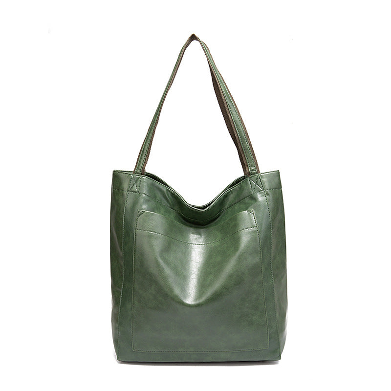 Vintage PU Leather Tote Bag - Stylish and Spacious Everyday Shoulder Bag  (Green) Main image