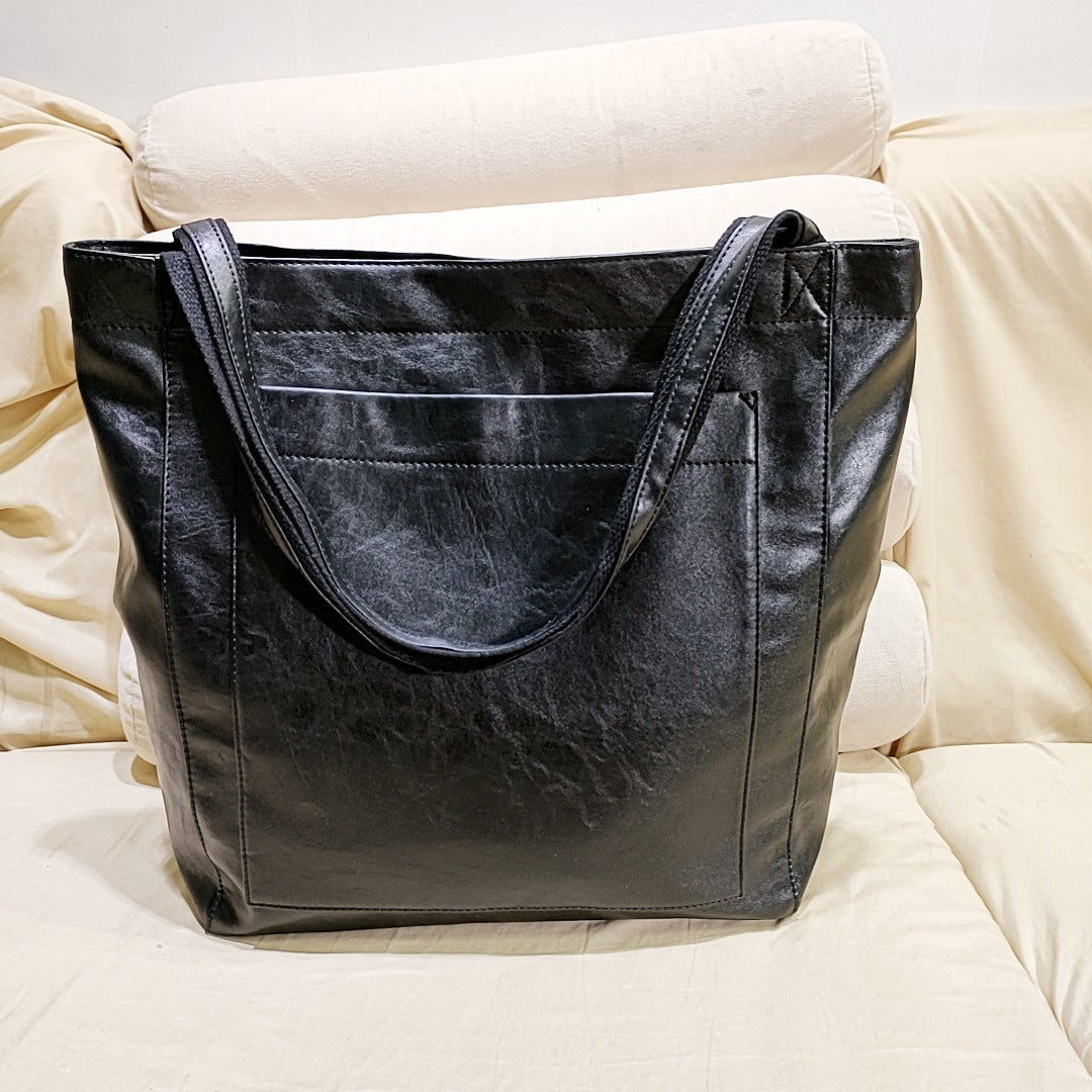Vintage PU Leather Tote Bag - Stylish and Spacious Everyday Shoulder Bag  (Black) Main image
