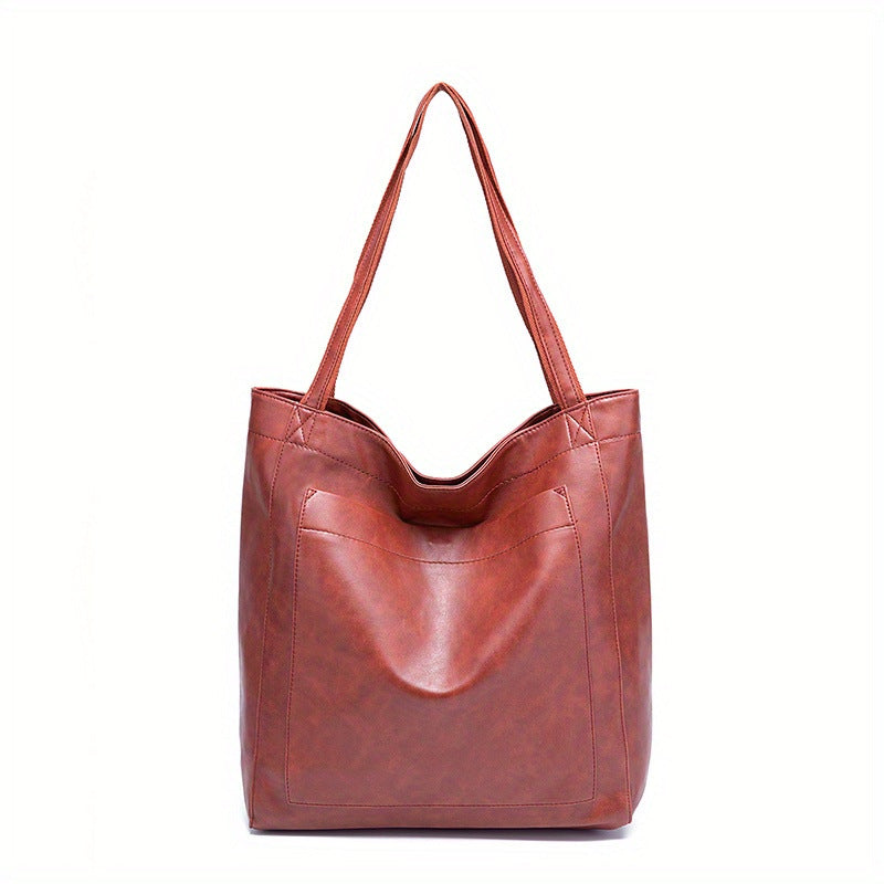 Vintage PU Leather Tote Bag - Stylish and Spacious Everyday Shoulder Bag  (Brown) Main image