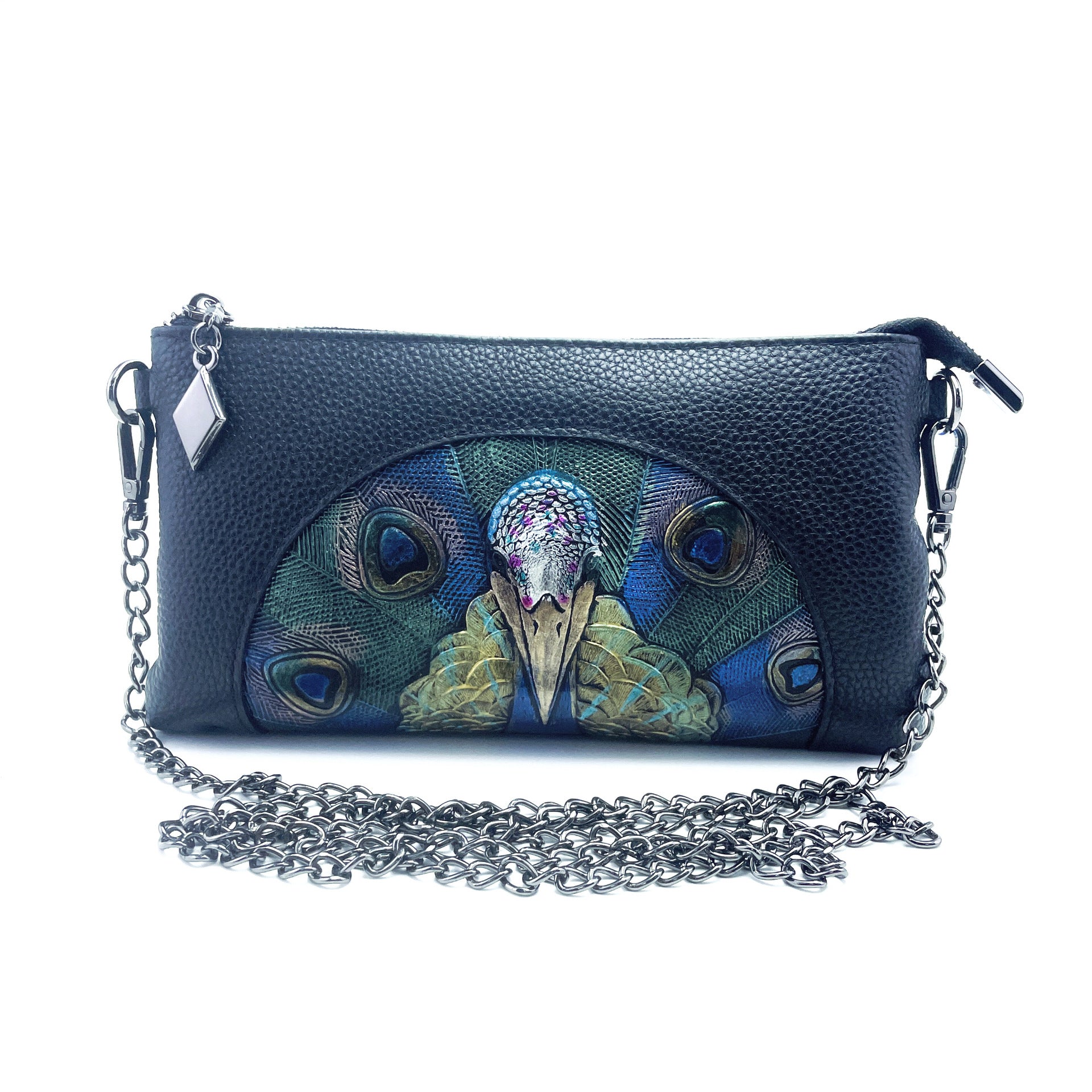 Women's Embossed Peacock Leather Wristlet Clutch - Elegant and Artistic Handbag 23*12*2cm Main image