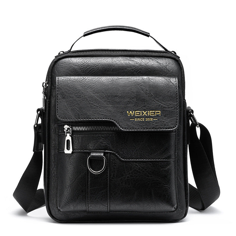 Men's Vintage Leather Shoulder Bag - Multi-Compartment Crossbody Messenger Bag 22cm(L)*8cm(W)*26cm(H)(Black) Main image