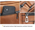 Men's Vintage Leather Shoulder Bag - Multi-Compartment Crossbody Messenger Bag 22cm(L)*8cm(W)*26cm(H)(Black)
