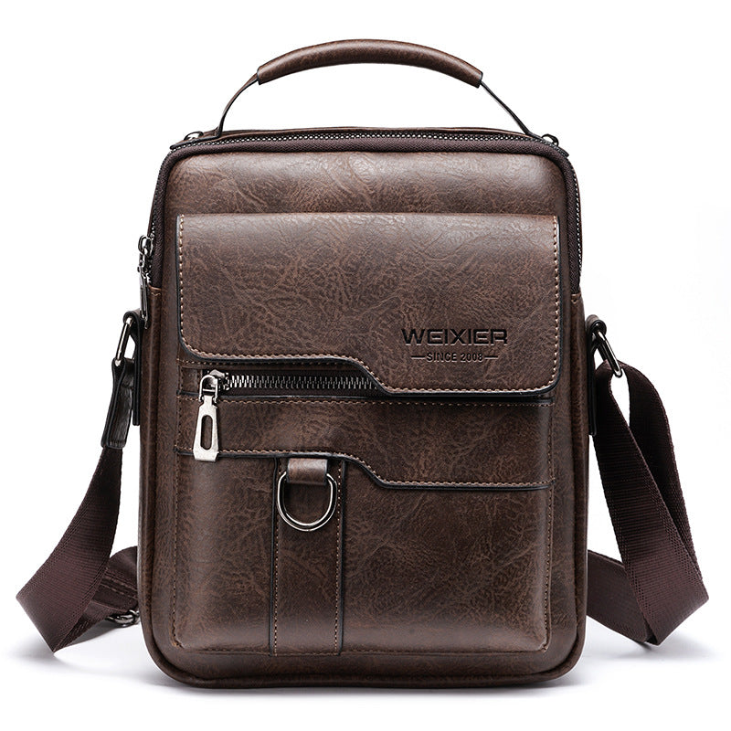Men's Vintage Leather Shoulder Bag - Multi-Compartment Crossbody Messenger Bag 22cm(L)*8cm(W)*26cm(H)(Dark brown) Main image