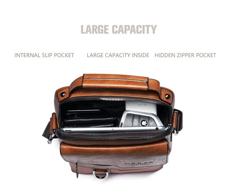 Men's Vintage Leather Shoulder Bag - Multi-Compartment Crossbody Messenger Bag 22cm(L)*8cm(W)*26cm(H)(Dark brown) Secondary image
