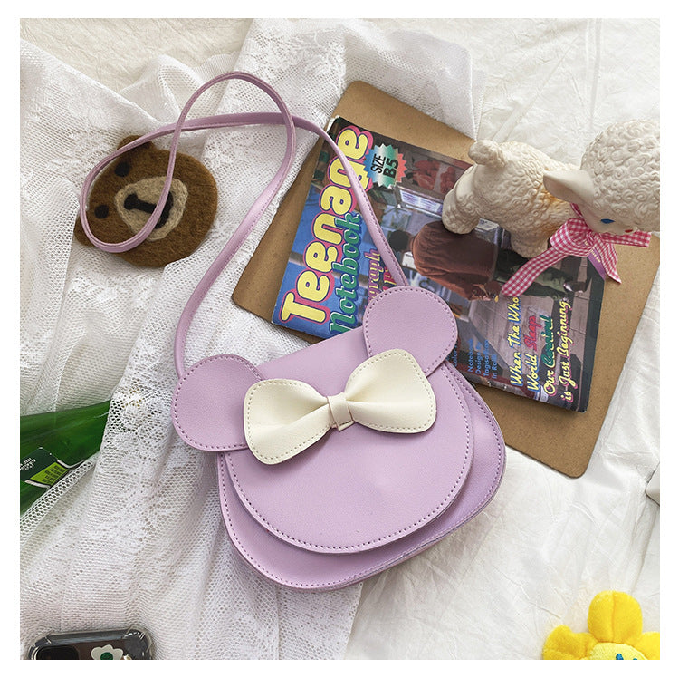 Adorable Bow Bear Crossbody Bag for Kids - Purple Small Shoulder Bag 13*13*5cm Main image