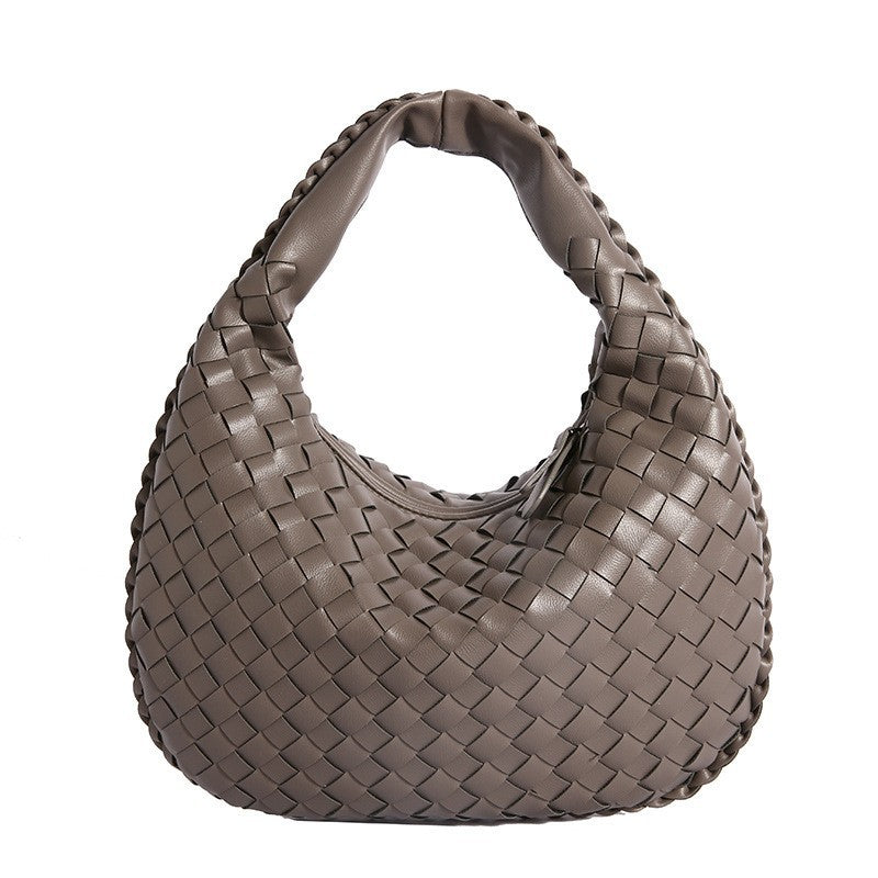 Luxury Woven PU Leather Hobo Bag - Elegant Shoulder Tote 34*21cm (Grey) Main image