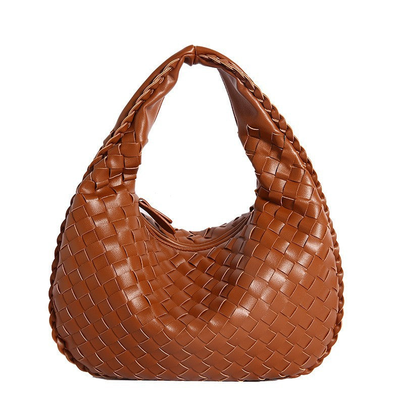 Luxury Woven PU Leather Hobo Bag - Elegant Shoulder Tote 34*21cm (Brown) Main image