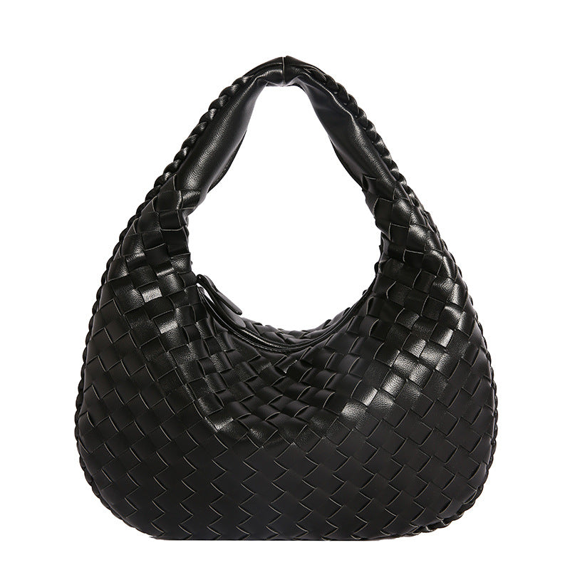 Luxury Woven PU Leather Hobo Bag - Elegant Shoulder Tote 34*21cm (Black) Main image