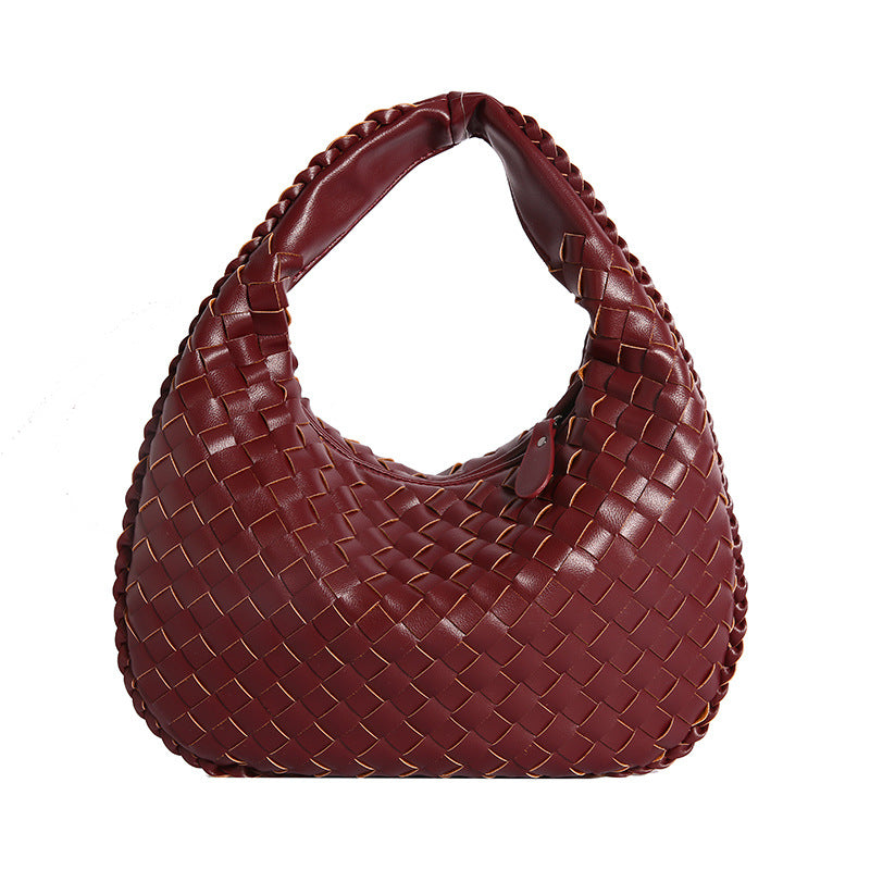 Luxury Woven PU Leather Hobo Bag - Elegant Shoulder Tote 34*21cm (wine red) Main image